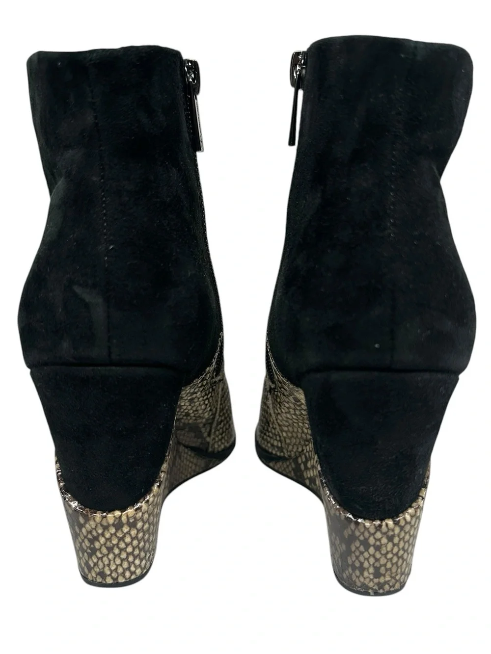 JESSICA SIMPSON / Black & Snake Print Wedge Ankle Booties / Pointed Toe Size 6.5